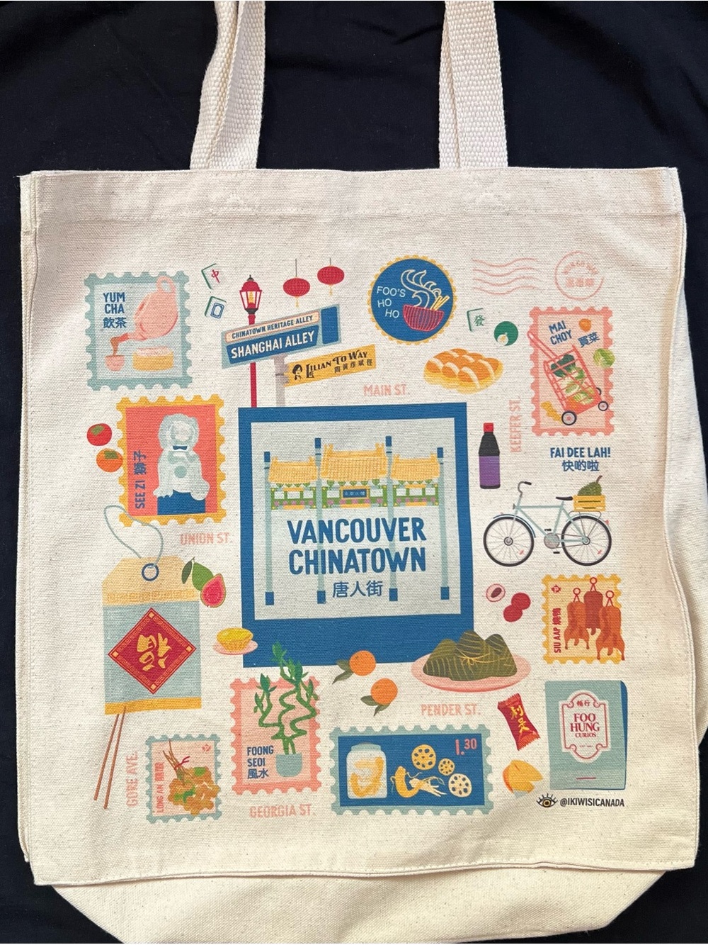IKIWISI NWT Vancouver Chinatown Canvas Tote Bag - Cream